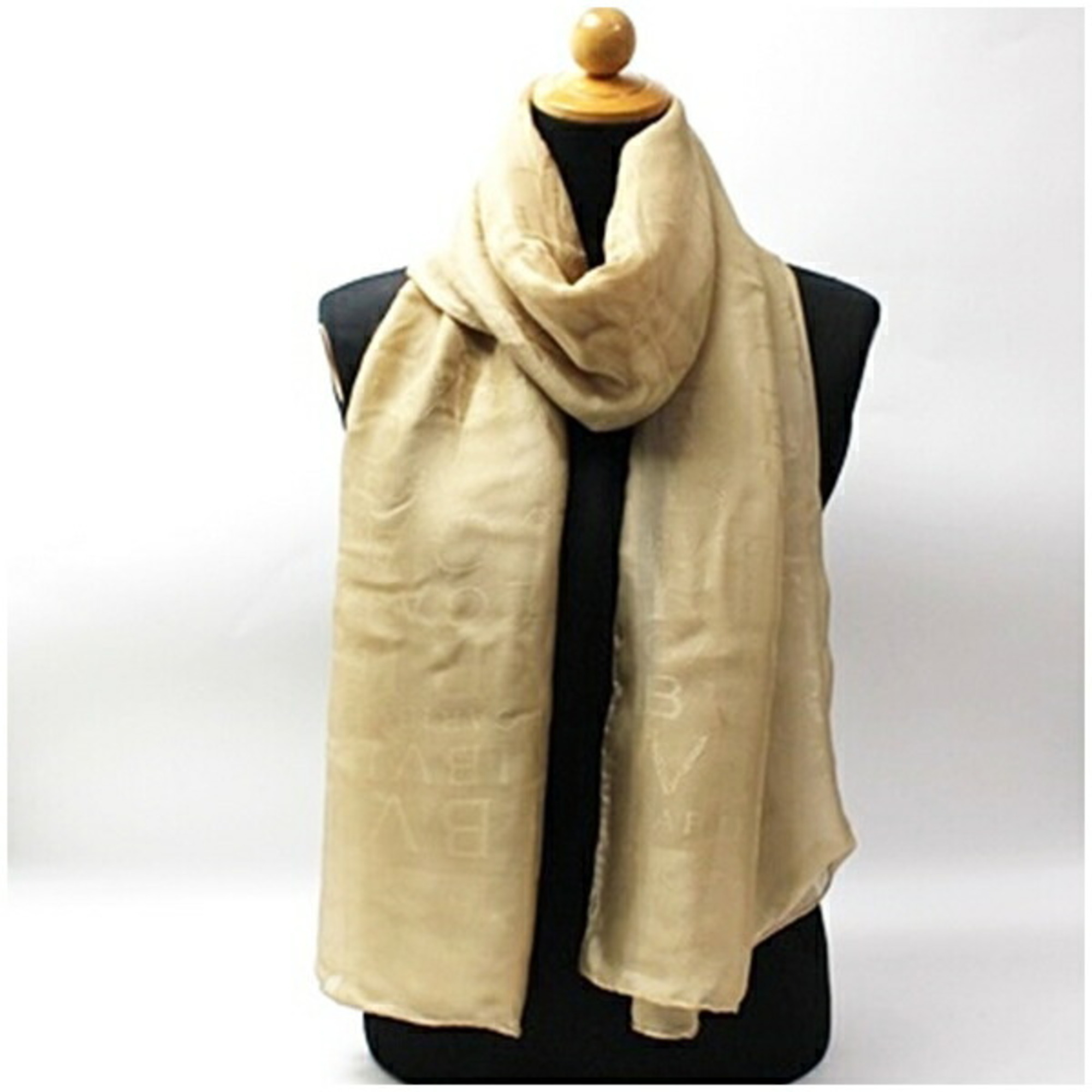 Bulgari Mania Silk Rectangular Stole Scarf Beige Bvlgari Women's